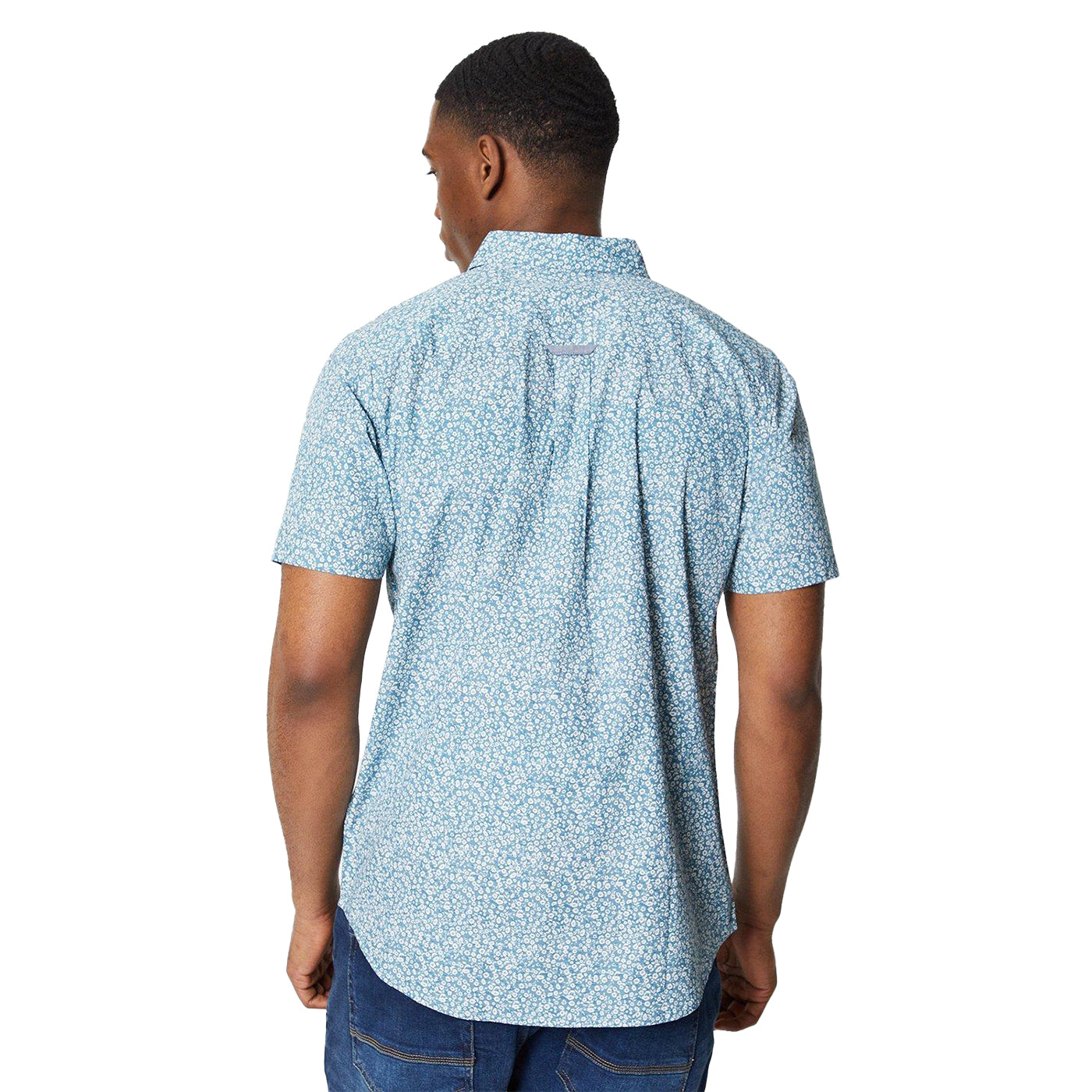 Blue - Back - Maine Mens Ditsy Print Short-Sleeved Shirt