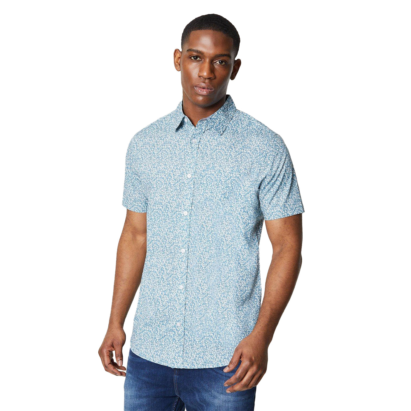 Blue - Front - Maine Mens Ditsy Print Short-Sleeved Shirt