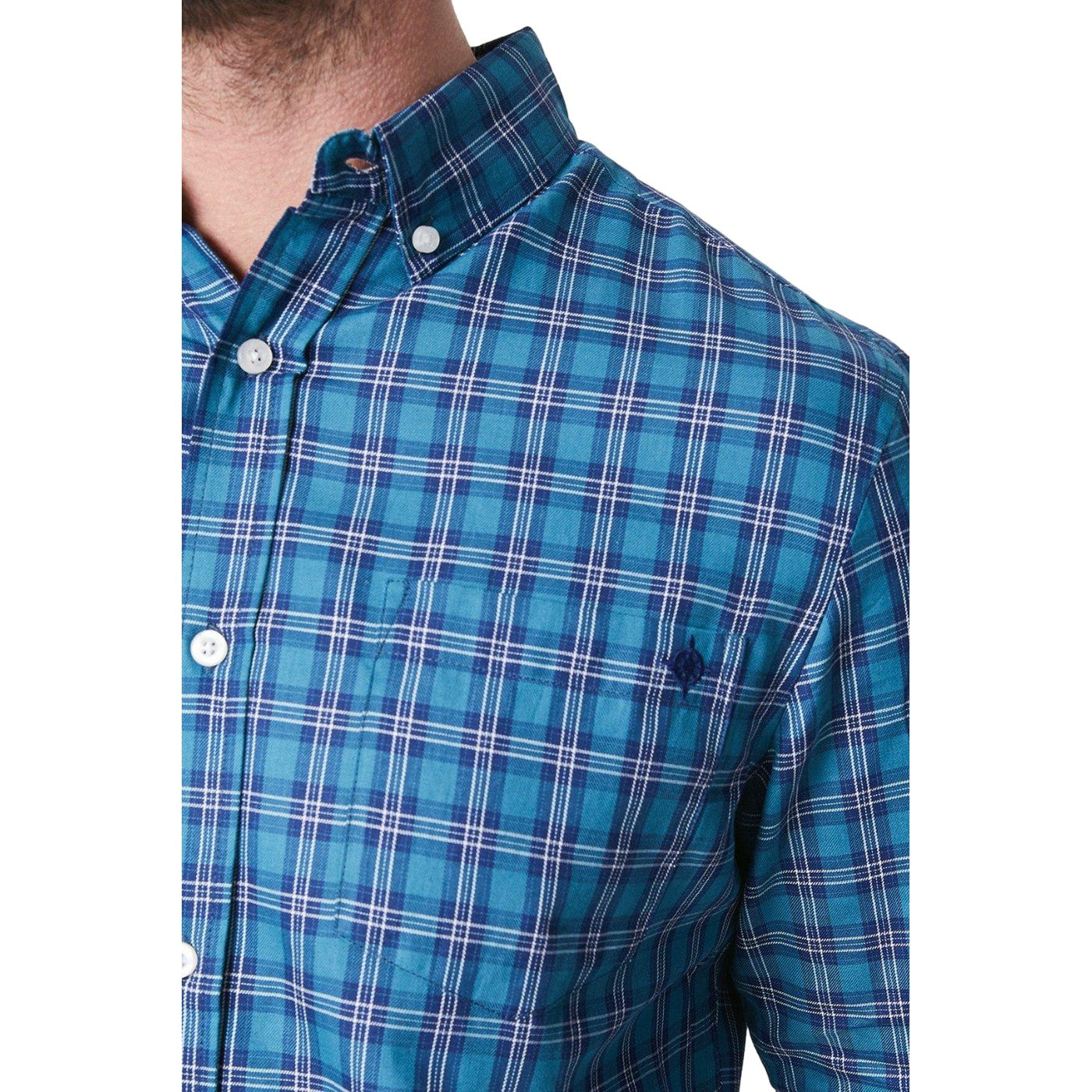 Turquoise - Side - Maine Mens Highlight Checkbox Long-Sleeved Shirt