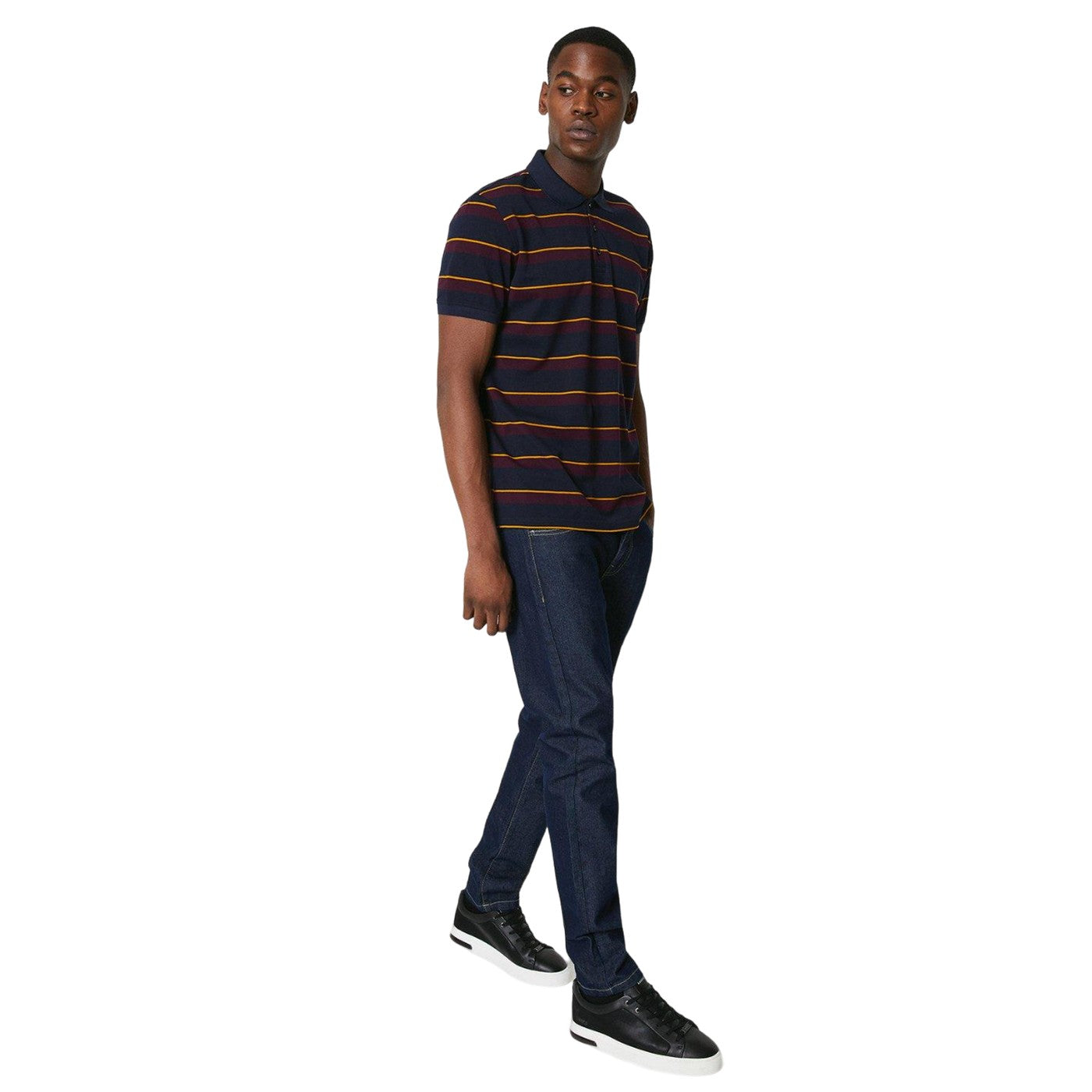 Navy - Lifestyle - Maine Mens College Stripe Polo Shirt