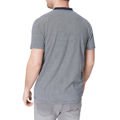 Navy - Back - Maine Mens Feeder Striped Notch Neck T-Shirt