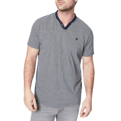Navy - Front - Maine Mens Feeder Striped Notch Neck T-Shirt