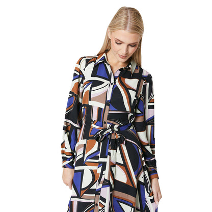 Brown - Side - Principles Womens-Ladies Abstract Belt Shirt Dress