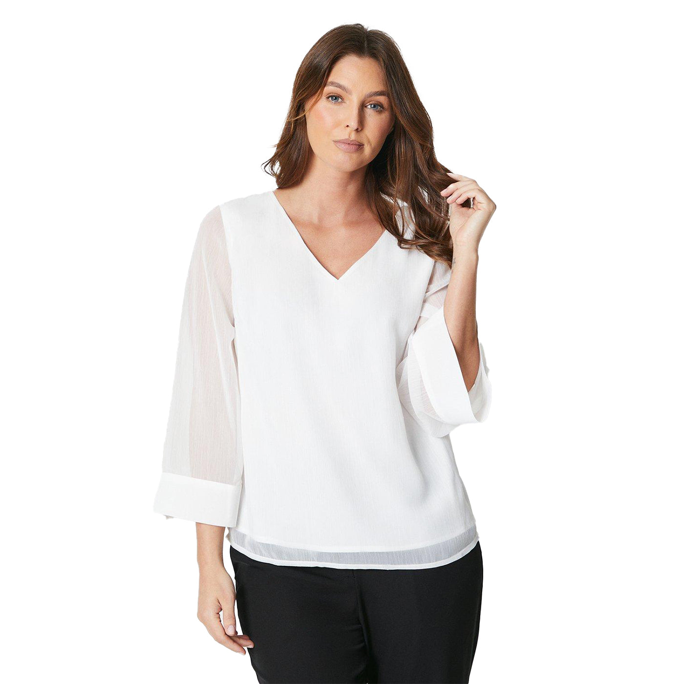 Ivory - Front - Principles Womens-Ladies Chiffon V Neck Blouse