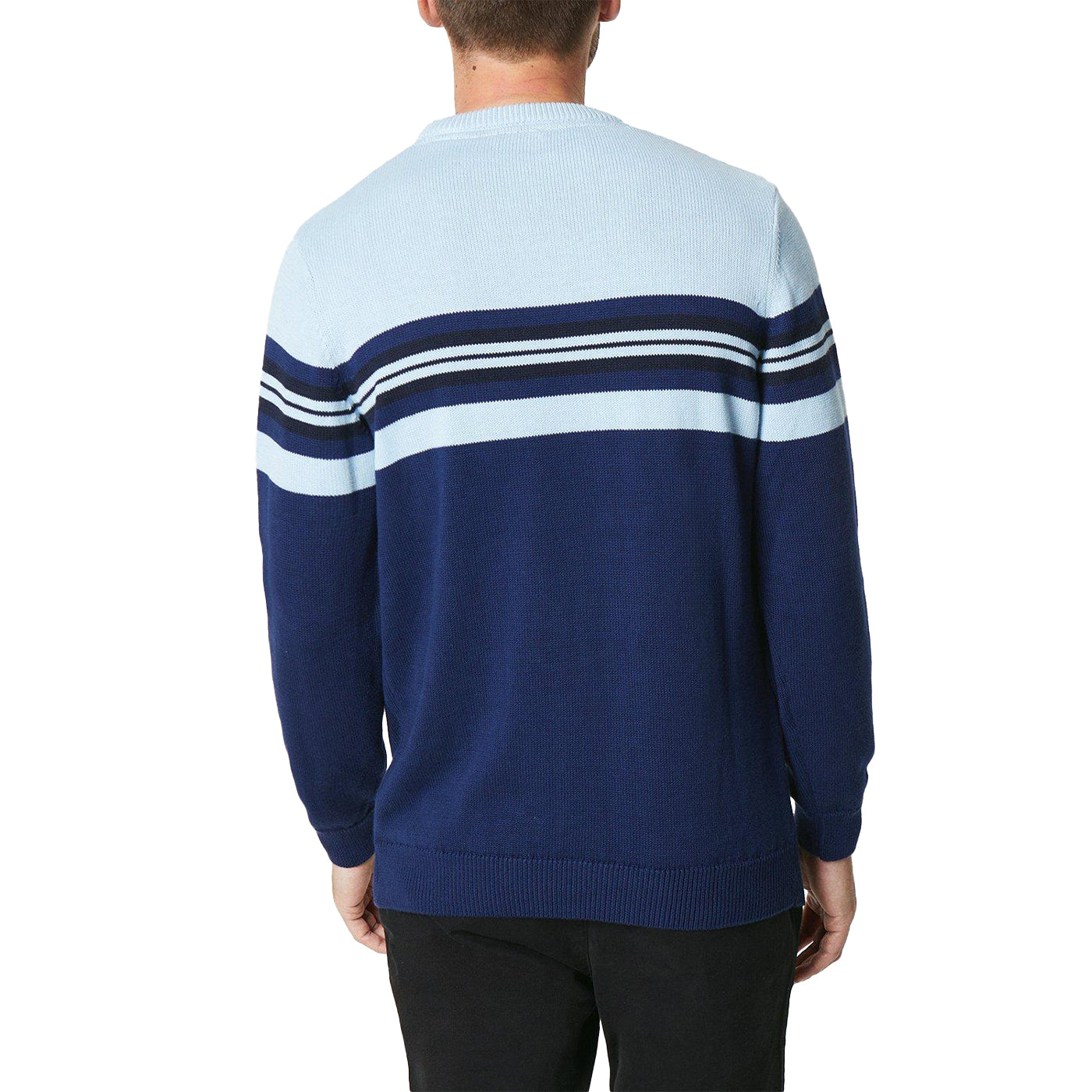 Dark Blue - Back - Maine Mens Premium Multi Stripe Crew Neck Jumper