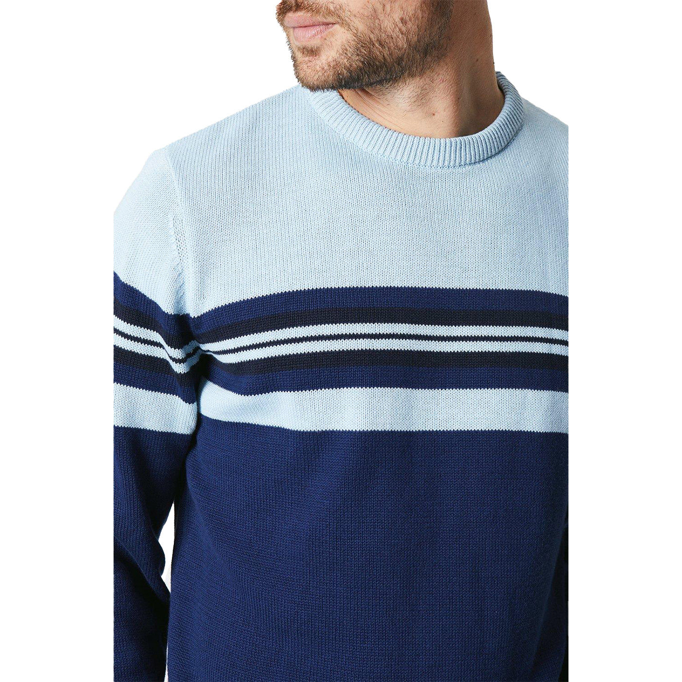 Dark Blue - Side - Maine Mens Premium Multi Stripe Crew Neck Jumper