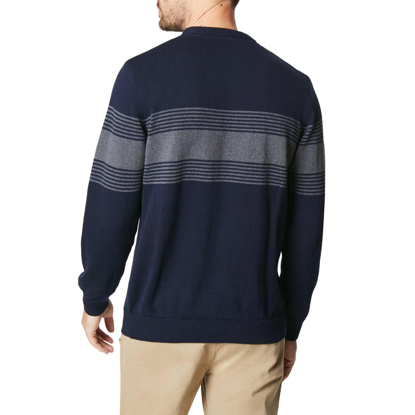Navy - Back - Maine Mens Premium Multi Stripe Crew Neck Jumper