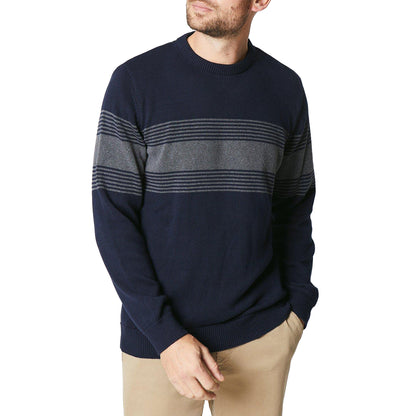 Navy - Front - Maine Mens Premium Multi Stripe Crew Neck Jumper