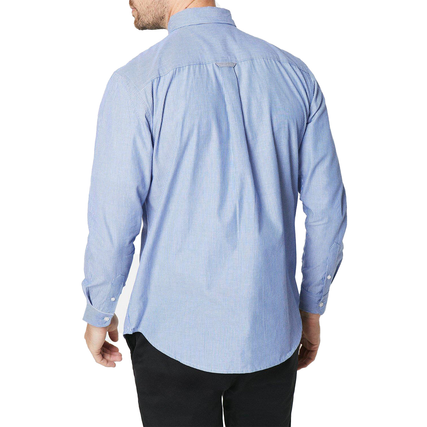 Blue - Back - Maine Mens Ticking Stripe Classic Long-Sleeved Shirt