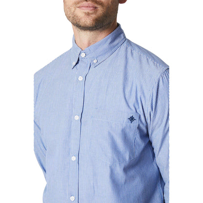 Blue - Side - Maine Mens Ticking Stripe Classic Long-Sleeved Shirt