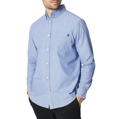Blue - Front - Maine Mens Ticking Stripe Classic Long-Sleeved Shirt