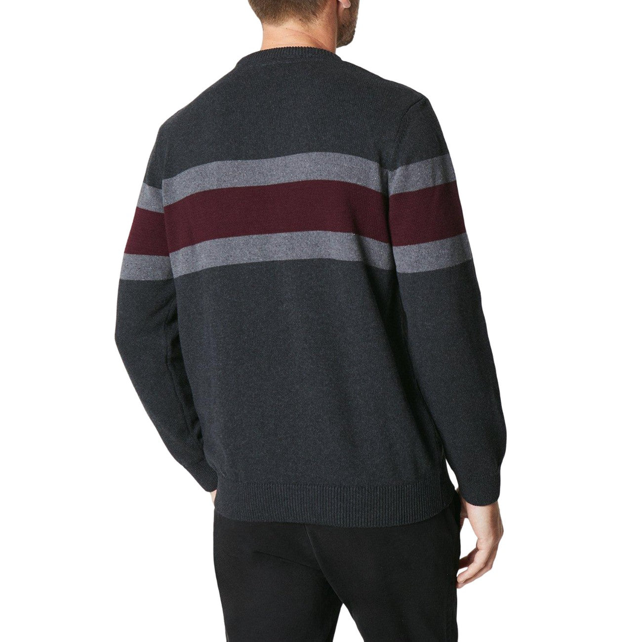 Dark Grey - Back - Maine Mens Premium Chest Stripe Jumper