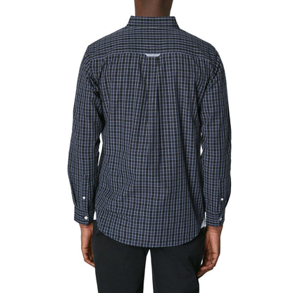 Dark Blue - Back - Maine Mens Grid Checked Long-Sleeved Shirt