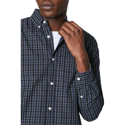 Dark Blue - Side - Maine Mens Grid Checked Long-Sleeved Shirt