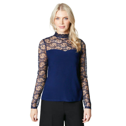 Navy - Front - Principles Womens-Ladies Lace Detail Long-Sleeved Top