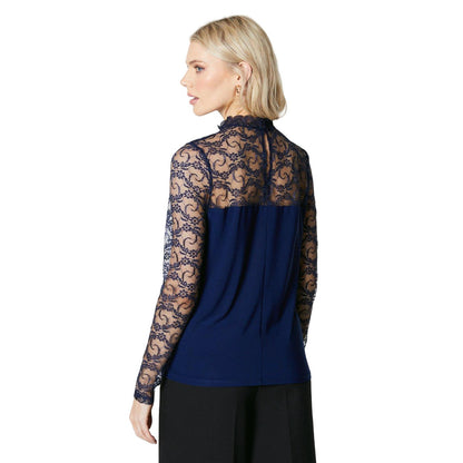 Navy - Back - Principles Womens-Ladies Lace Detail Long-Sleeved Top