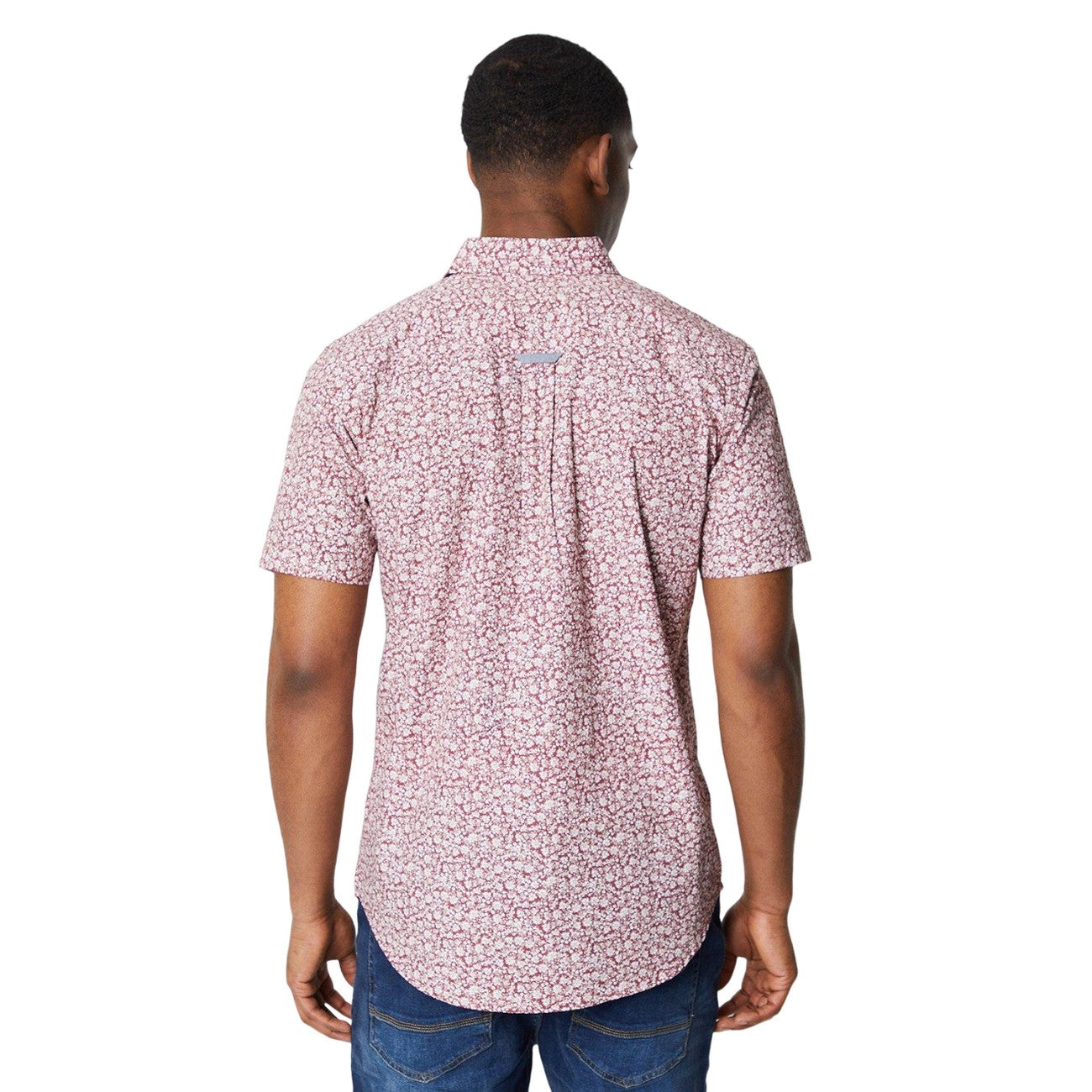 Purple - Back - Maine Mens Floral Distressed Short-Sleeved Shirt