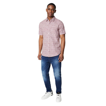 Purple - Side - Maine Mens Floral Distressed Short-Sleeved Shirt