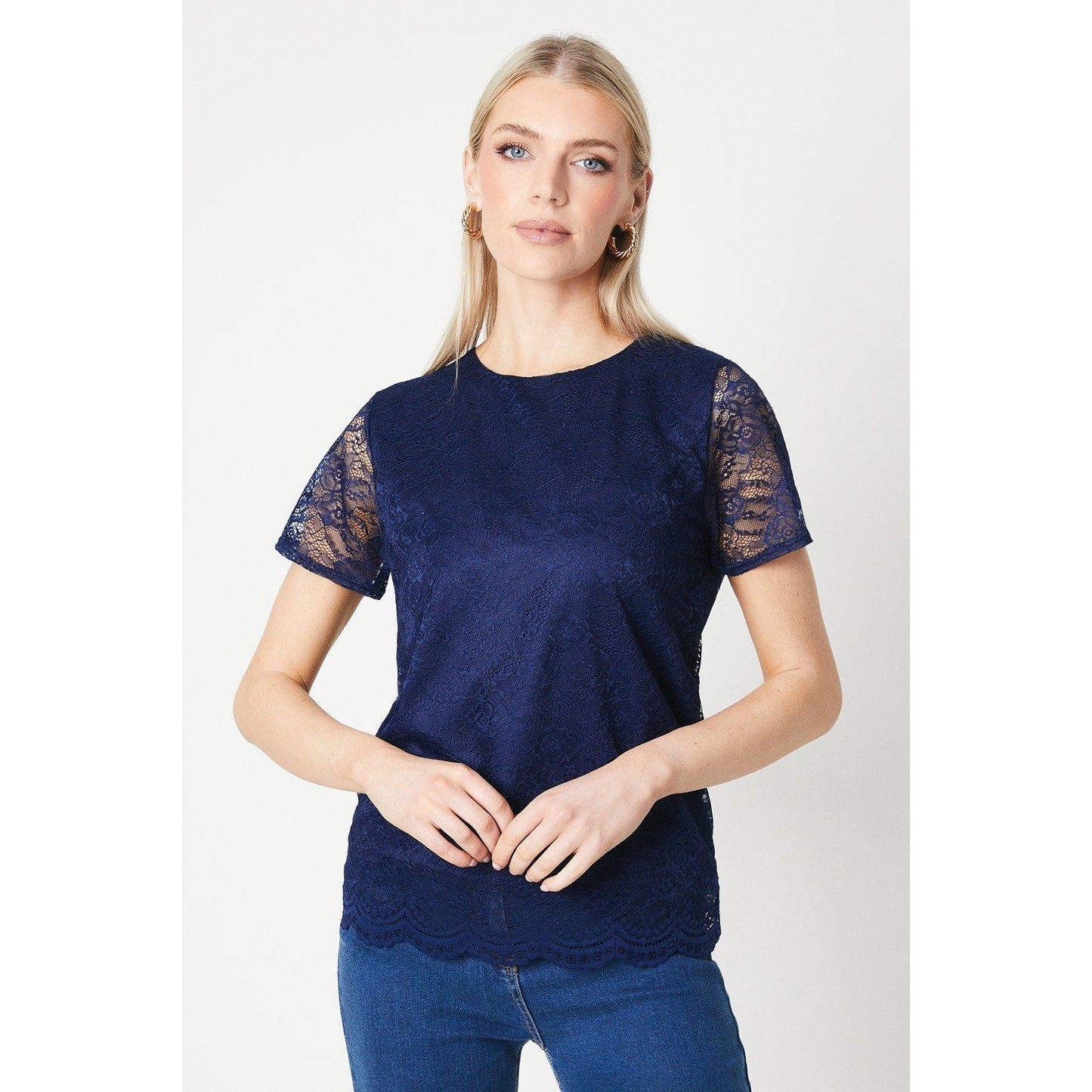 Navy - Front - Principles Womens-Ladies Lace T-Shirt