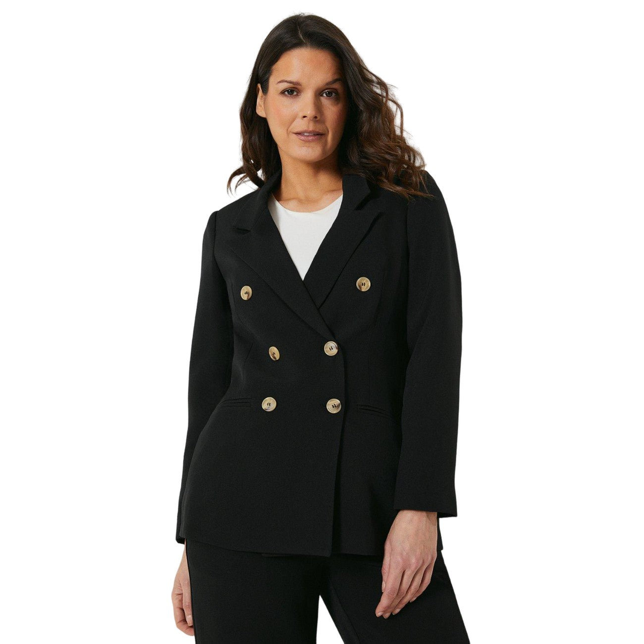 Black - Front - Principles Womens-Ladies Double-Breasted Petite Longline Blazer