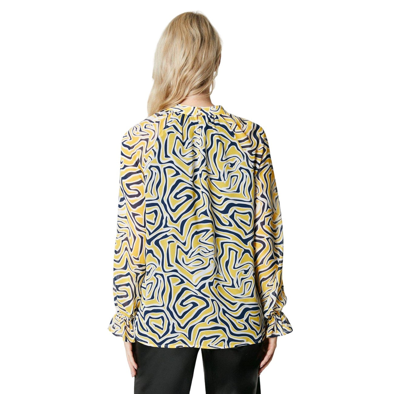 Yellow - Back - Principles Womens-Ladies Abstract Chiffon High-Neck Blouse