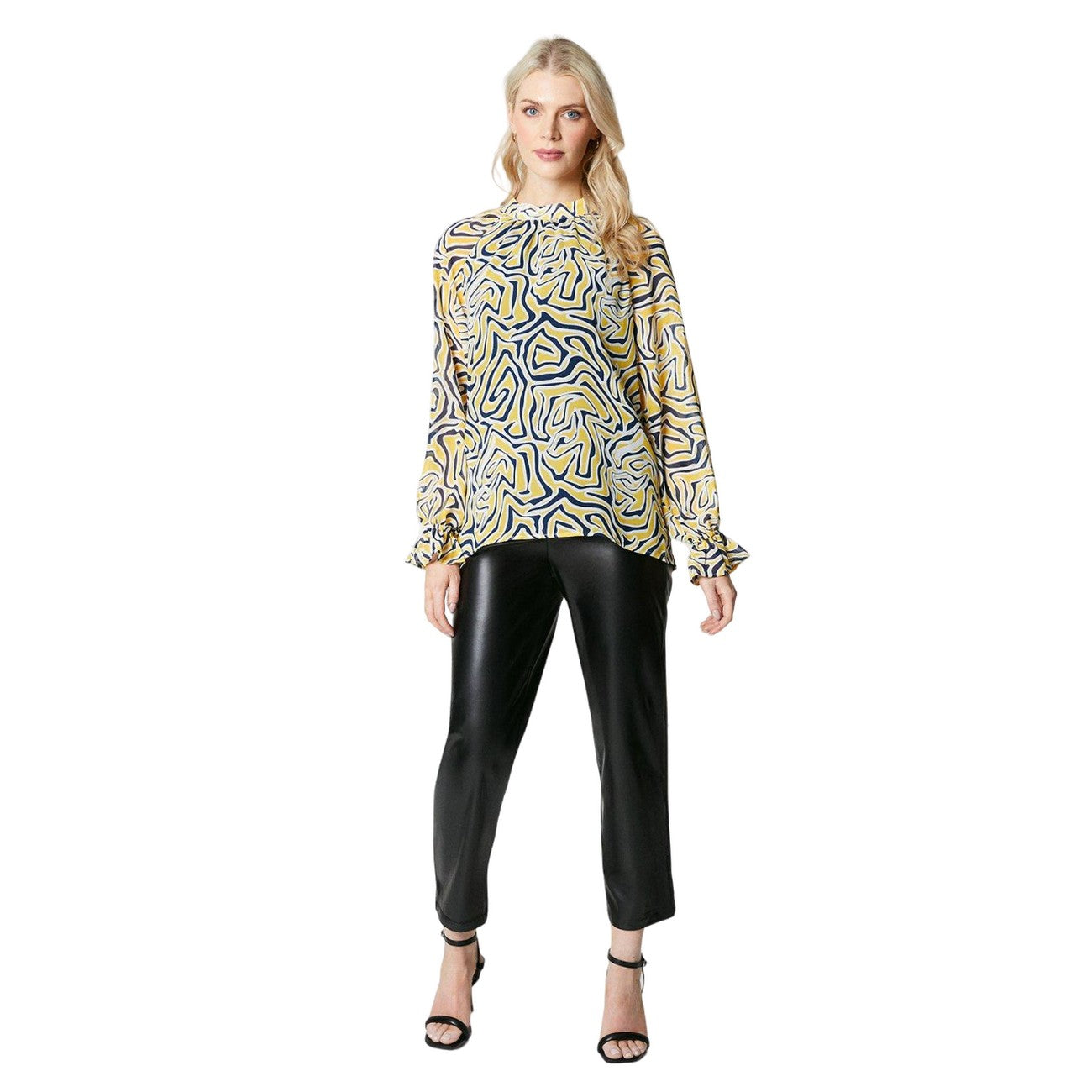 Yellow - Side - Principles Womens-Ladies Abstract Chiffon High-Neck Blouse