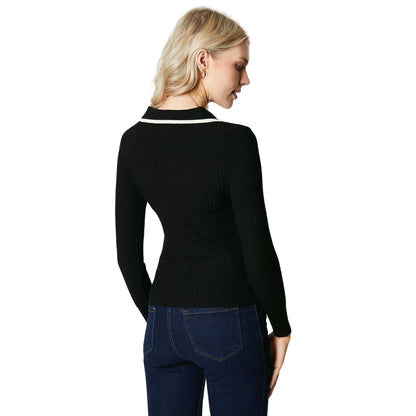 Black - Back - Principles Womens-Ladies Tipped Ribbed V Neck Jumper