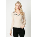 Oatmeal - Front - Principles Womens-Ladies Tipped Ribbed V Neck Jumper