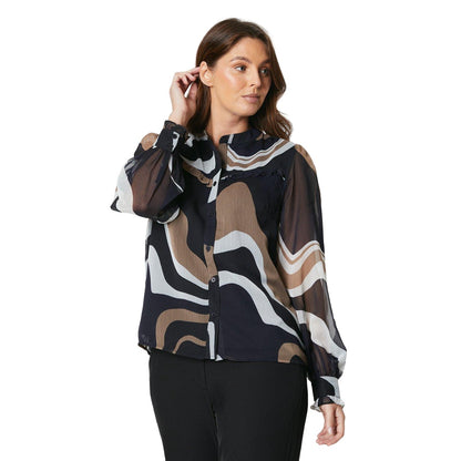 Navy - Back - Principles Womens-Ladies Marble Button Through Blouse