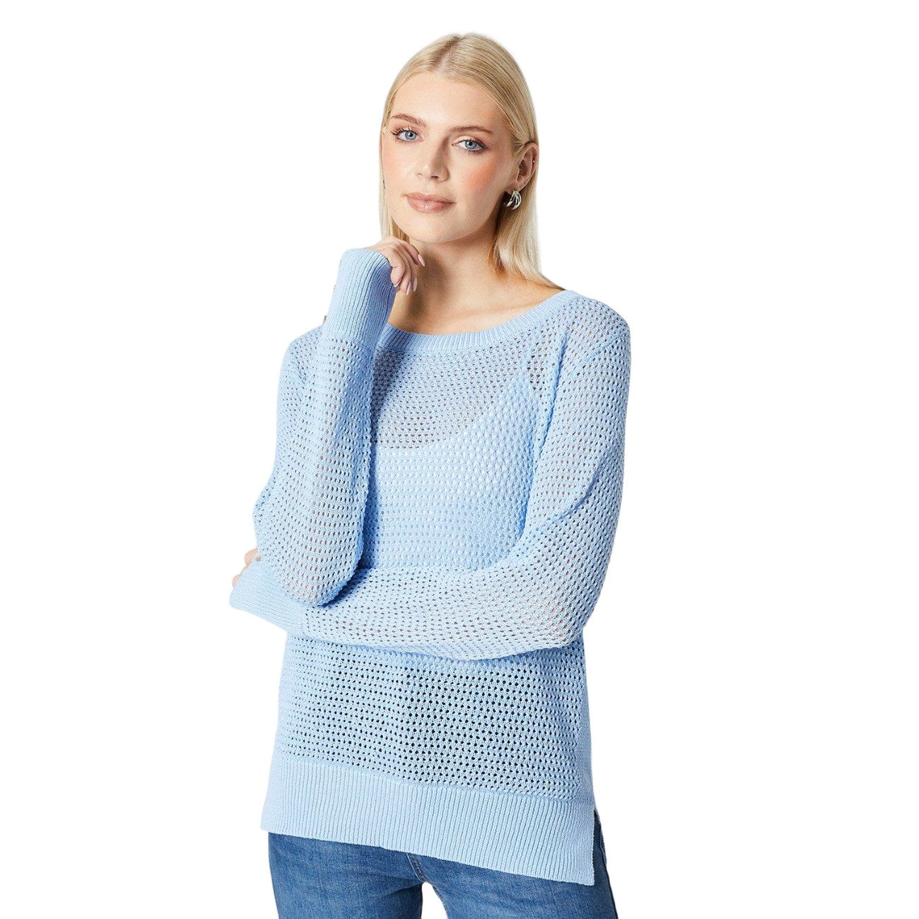Blue - Front - Principles Womens-Ladies Cut Out Side Split Hem Jumper