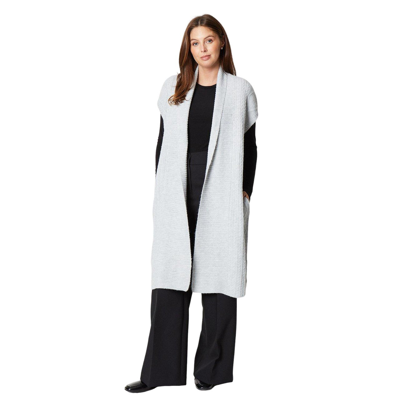 Grey - Side - Principles Womens-Ladies Longline Cardigan