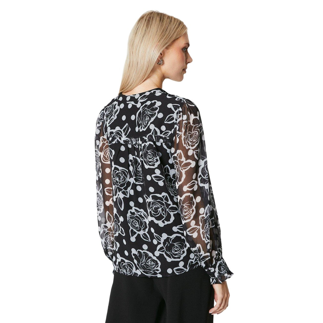 Monochrome - Back - Principles Womens-Ladies Floral Button-Down Blouse