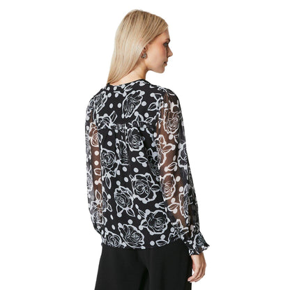 Monochrome - Back - Principles Womens-Ladies Floral Button-Down Blouse