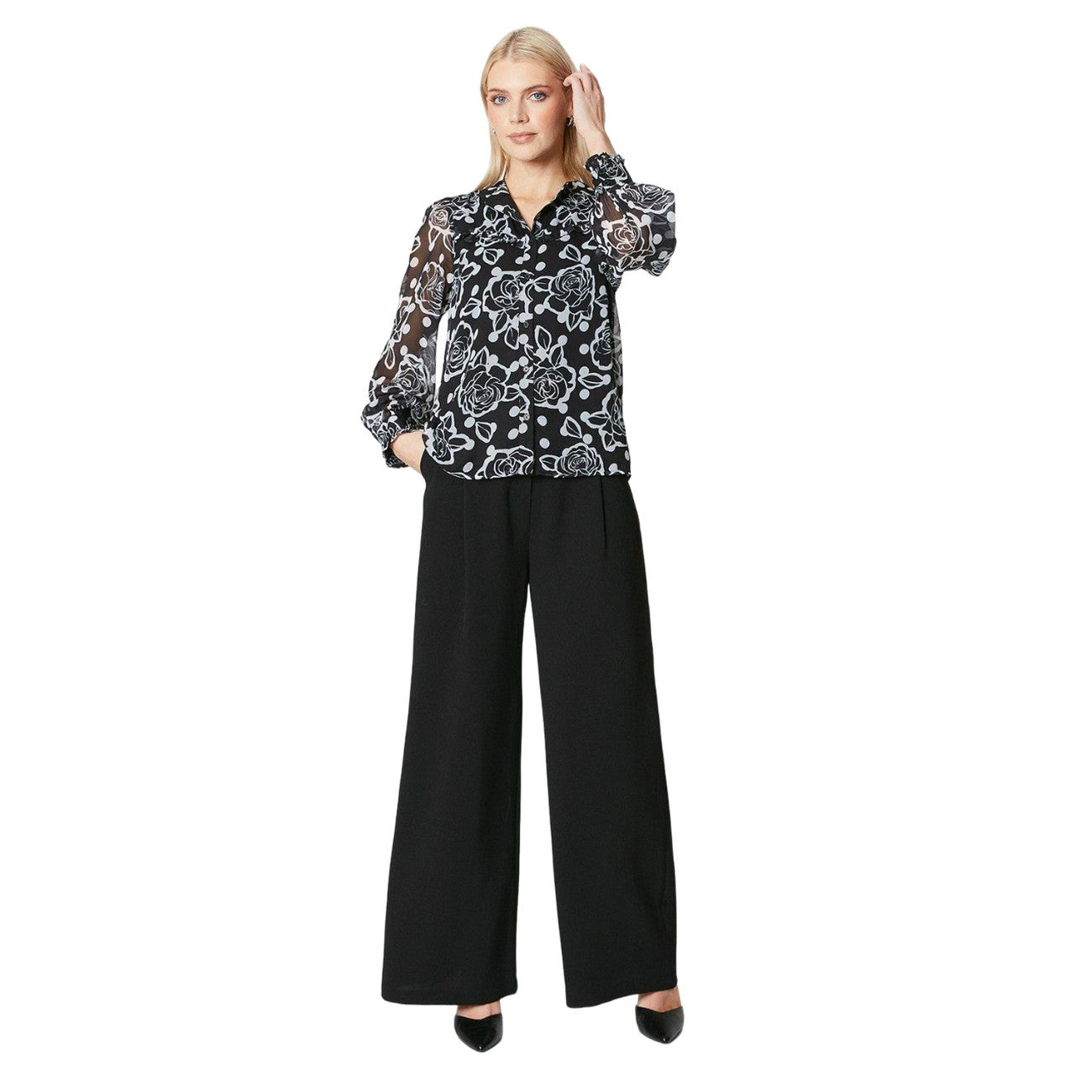 Monochrome - Side - Principles Womens-Ladies Floral Button-Down Blouse