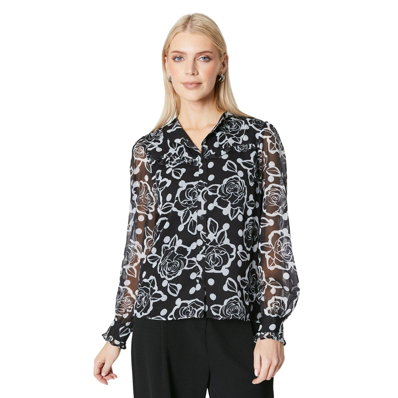 Monochrome - Front - Principles Womens-Ladies Floral Button-Down Blouse