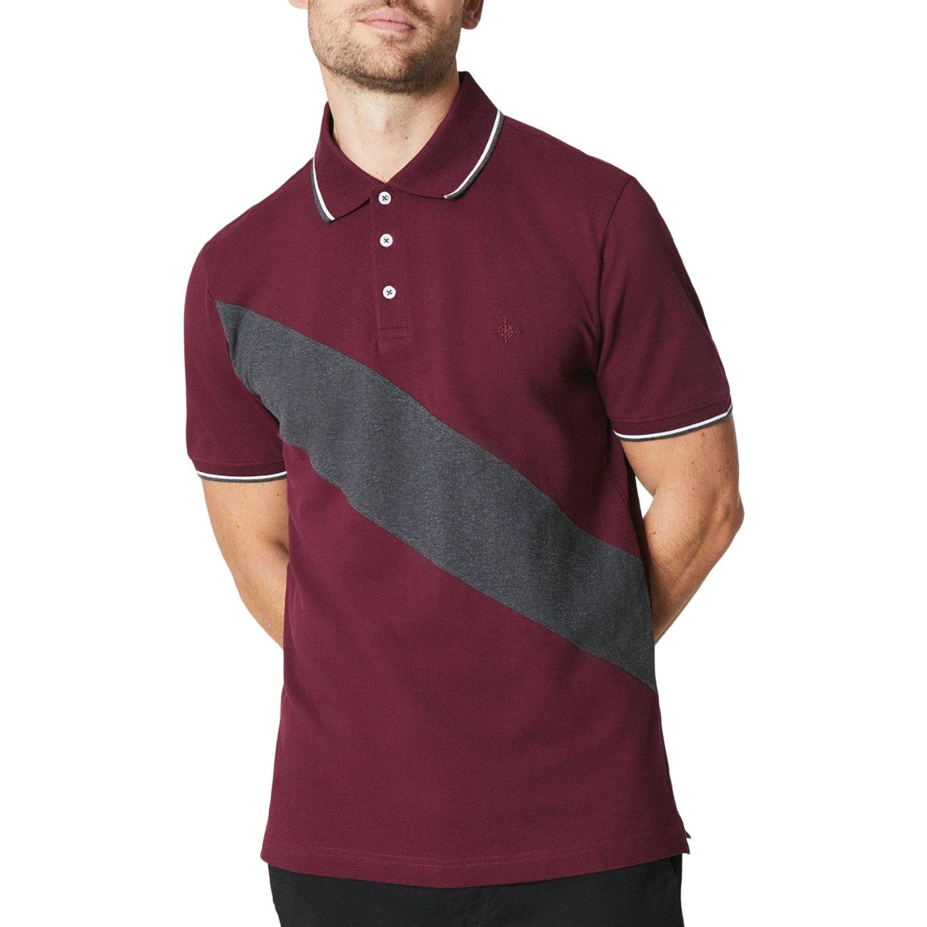 Burgundy - Front - Maine Mens Ross Diagonal Stripe Polo Shirt