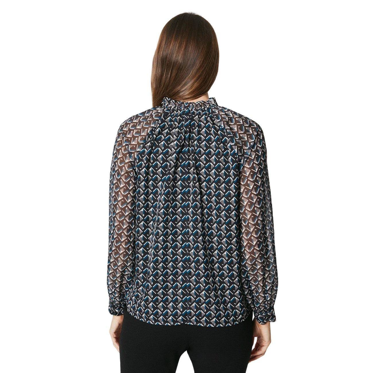 Neutral - Back - Principles Womens-Ladies Geo Abstract Tie Neck Top