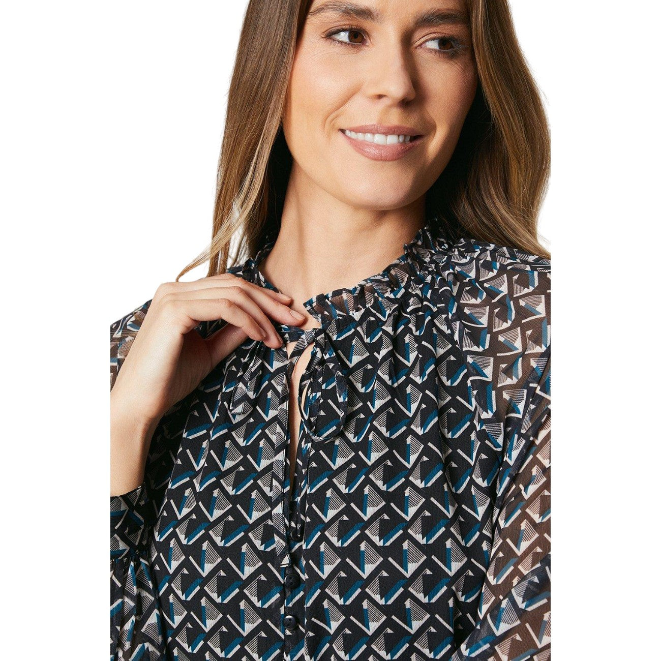 Neutral - Side - Principles Womens-Ladies Geo Abstract Tie Neck Top