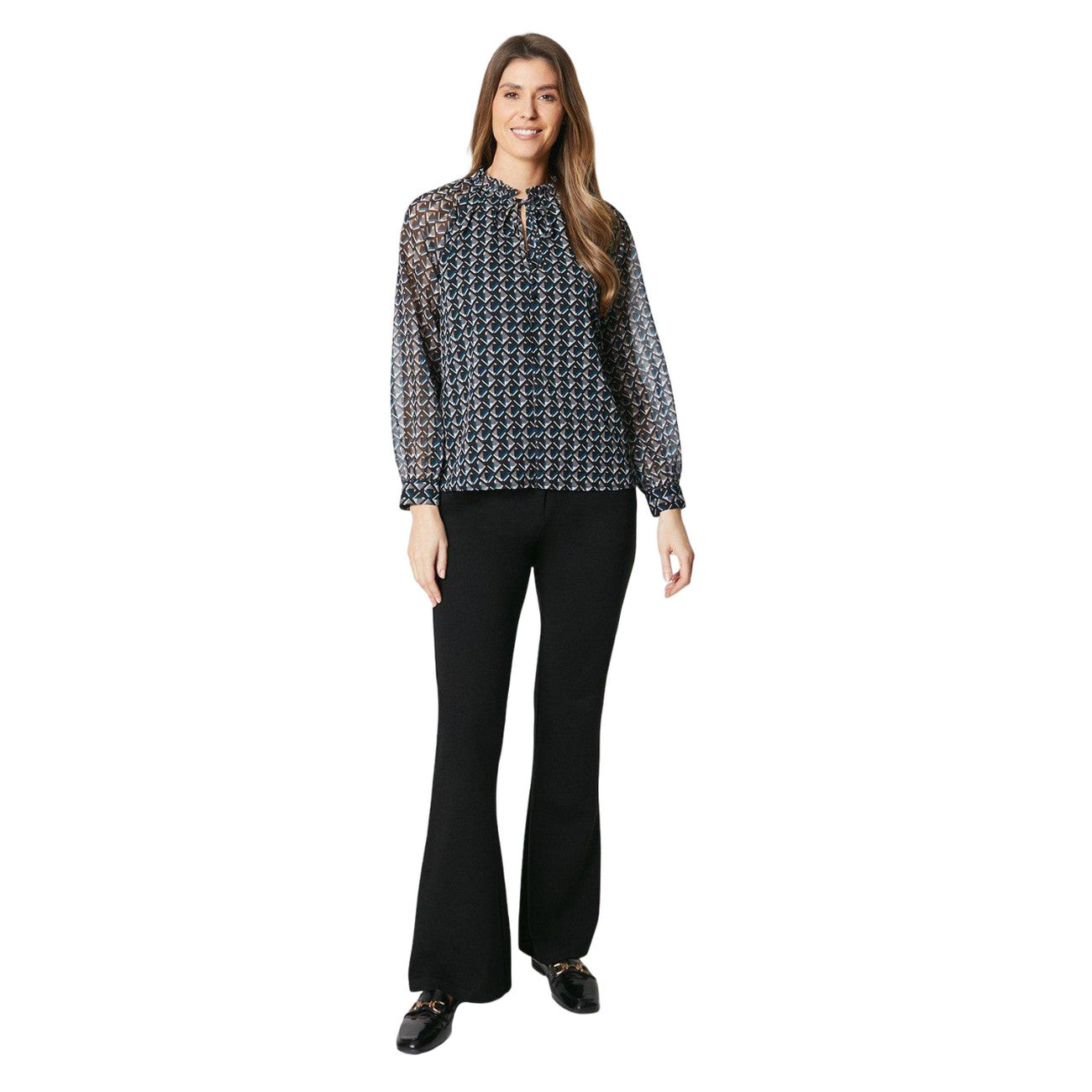 Neutral - Lifestyle - Principles Womens-Ladies Geo Abstract Tie Neck Top