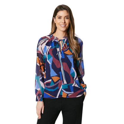 Multicoloured - Front - Principles Womens-Ladies Abstract Tie Neck Top
