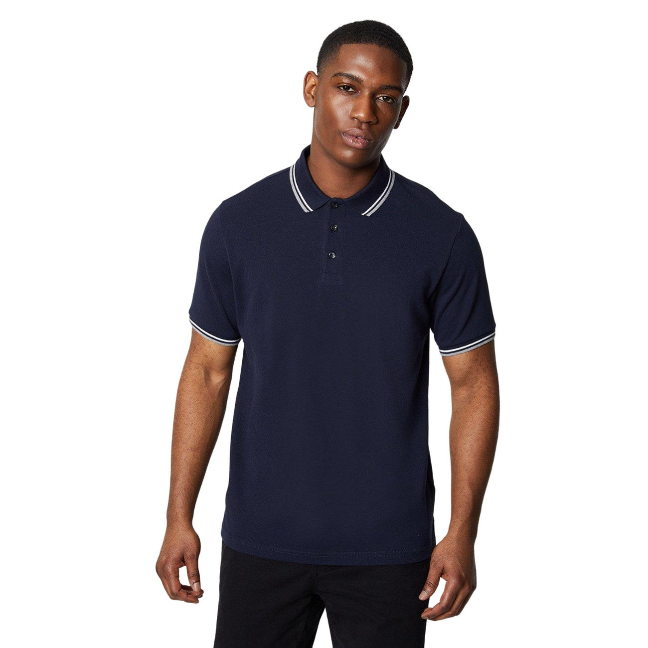 White-Navy - Side - Maine Mens Tipped Cotton Polo Shirt (Pack of 2)