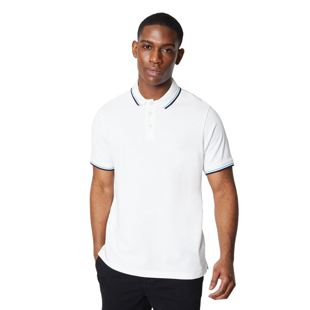 White-Navy - Lifestyle - Maine Mens Tipped Cotton Polo Shirt (Pack of 2)