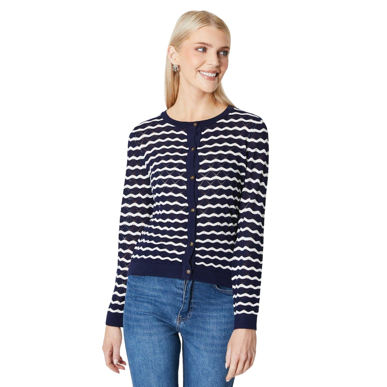 Navy - Front - Principles Womens-Ladies Stripe Stitch Detail Cardigan