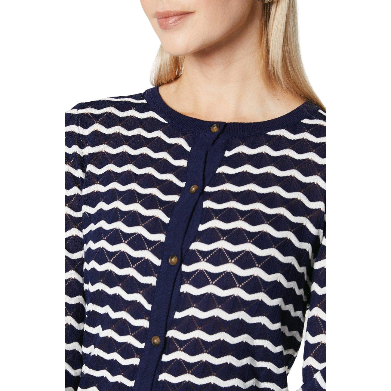 Navy - Side - Principles Womens-Ladies Stripe Stitch Detail Cardigan