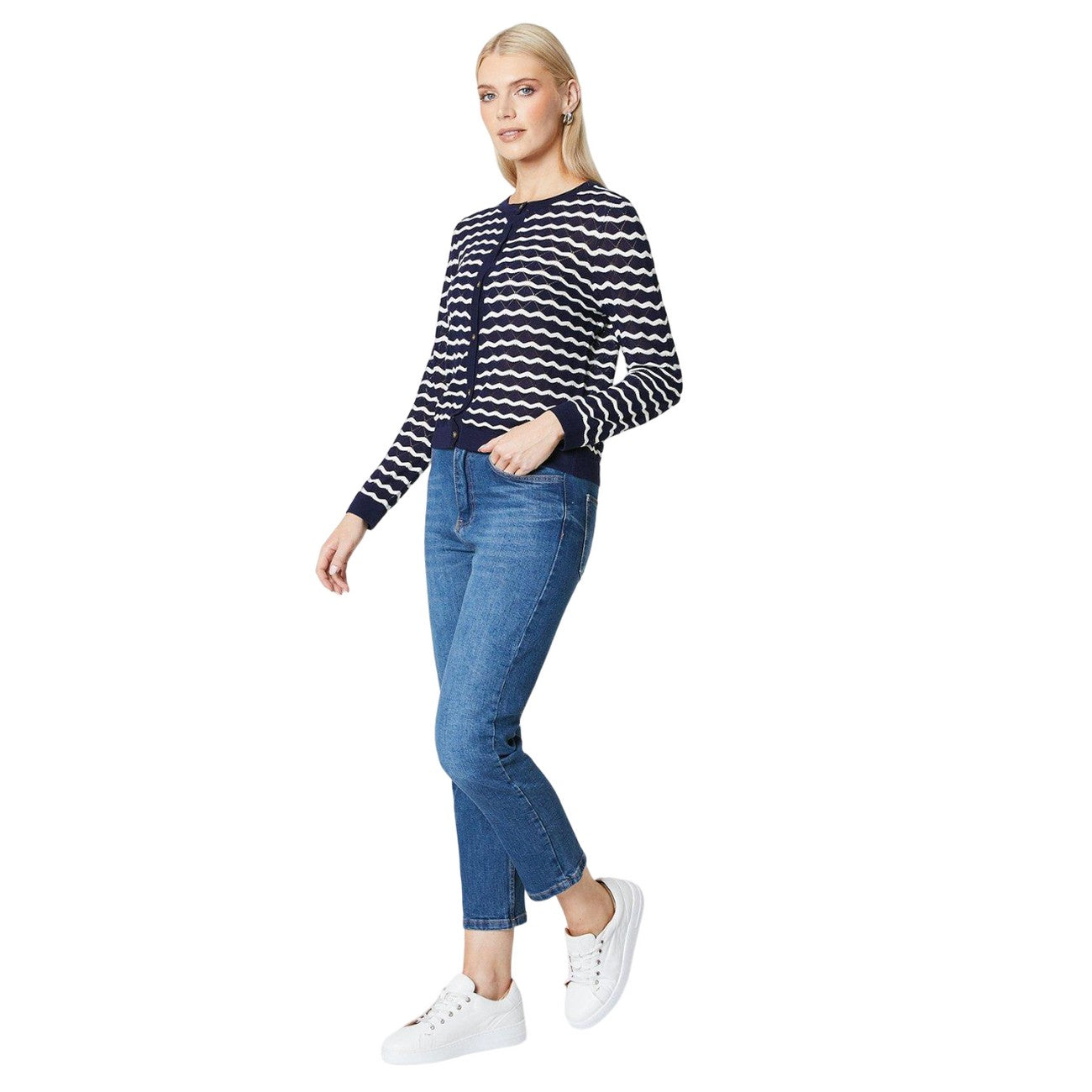 Navy - Lifestyle - Principles Womens-Ladies Stripe Stitch Detail Cardigan