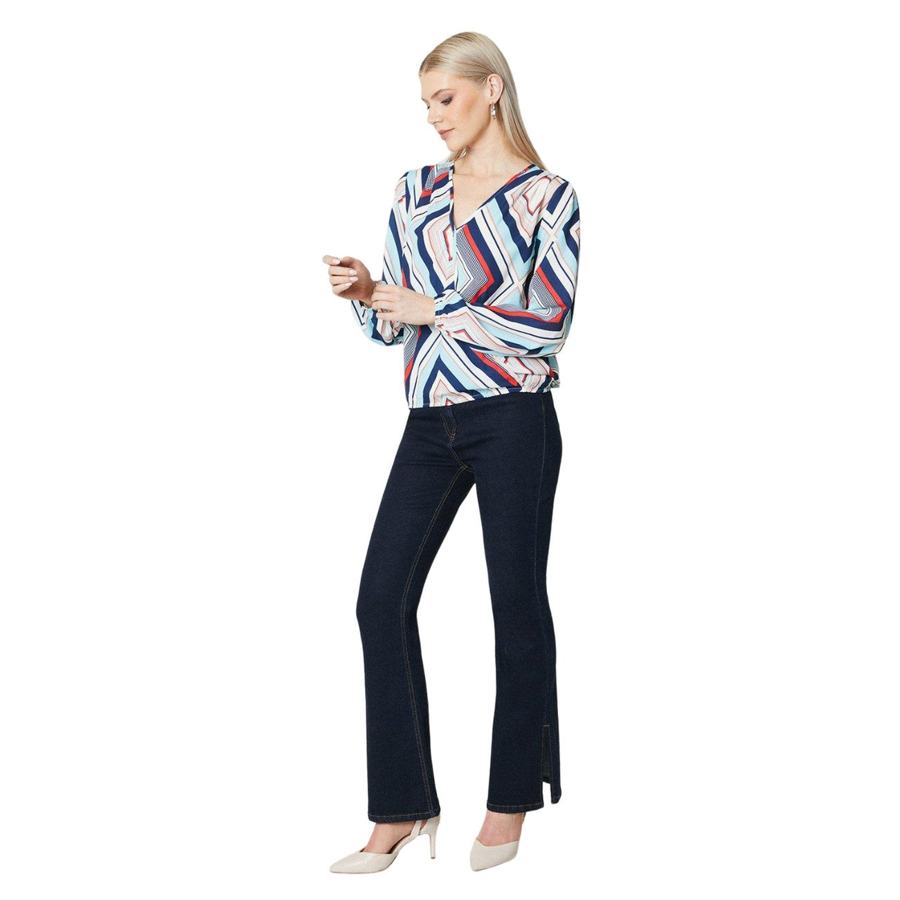 Blue - Side - Principles Womens-Ladies Geometric Wrap Top