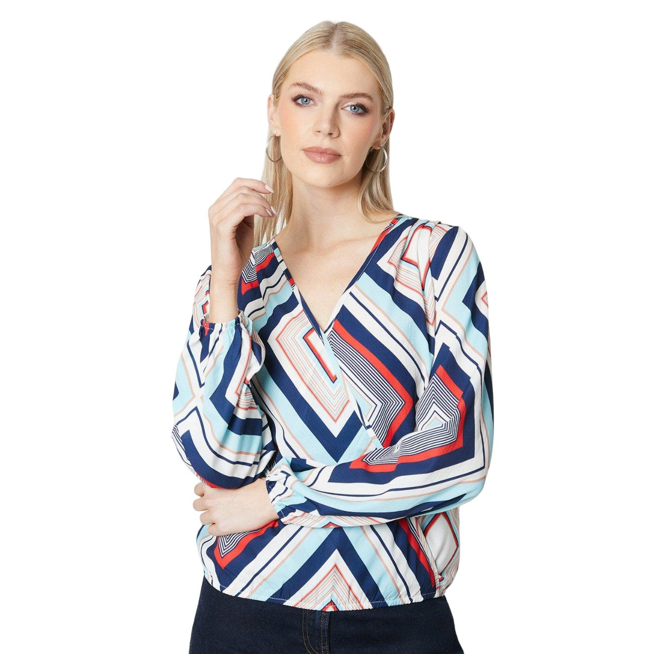 Blue - Front - Principles Womens-Ladies Geometric Wrap Top