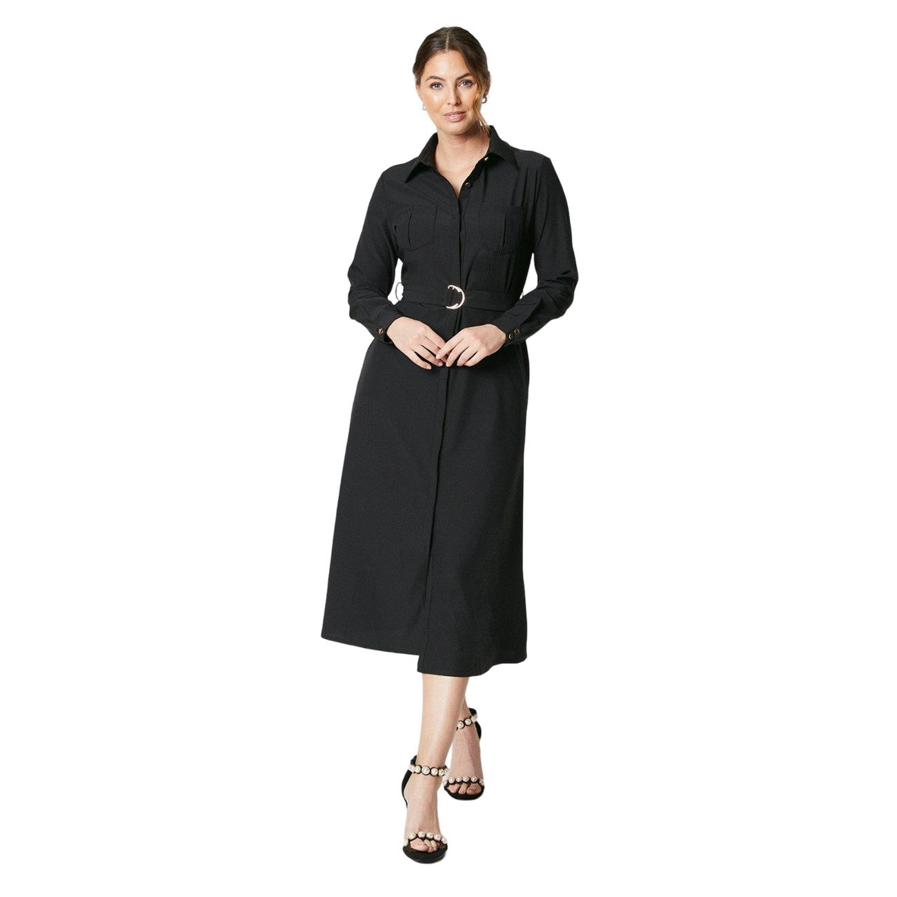 Black - Front - Principles Womens-Ladies Belted Midi Shirt Dress