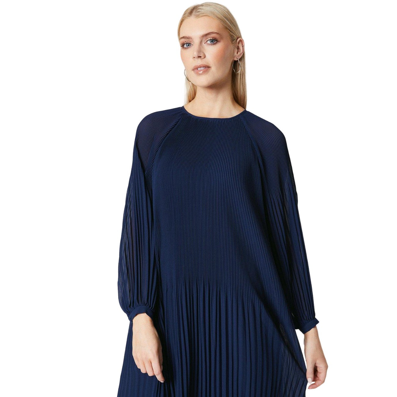 Navy - Side - Principles Womens-Ladies Pleated Midi Dress