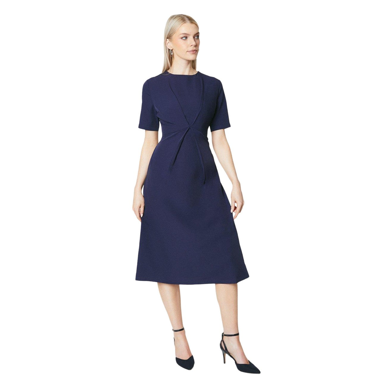 Navy - Front - Principles Womens-Ladies Gathered Waist Midi Dress
